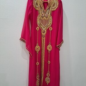 Elegant Pink and Gold Embellished Dress